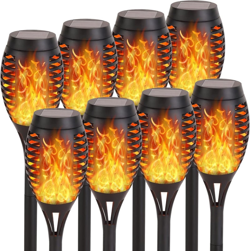 RIDALUX Solar Lights Outdoor, 8Pack Solar Torch Light with Flickering Flame for Garden Decor, Waterproof Outdoor Lighting Landscape, LED Flame Torches for Outside Patio Pathway Yard Decorations - Image 1